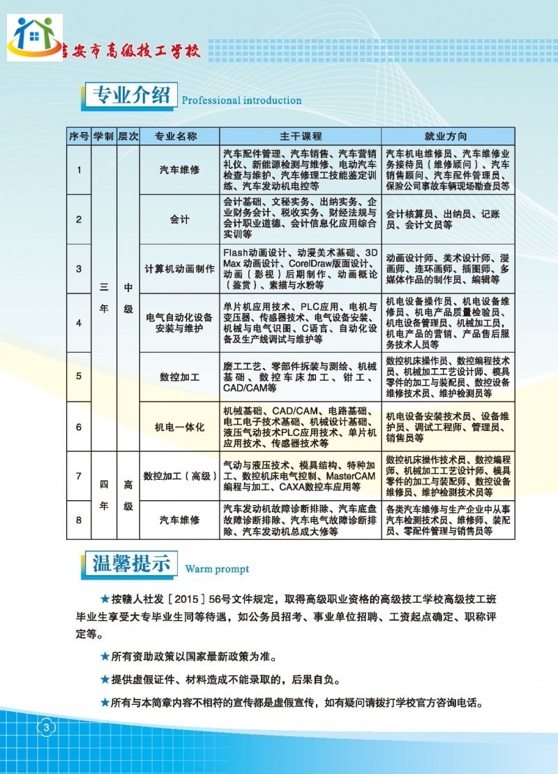 2020年吉安市高級技工學校秋季招生簡章