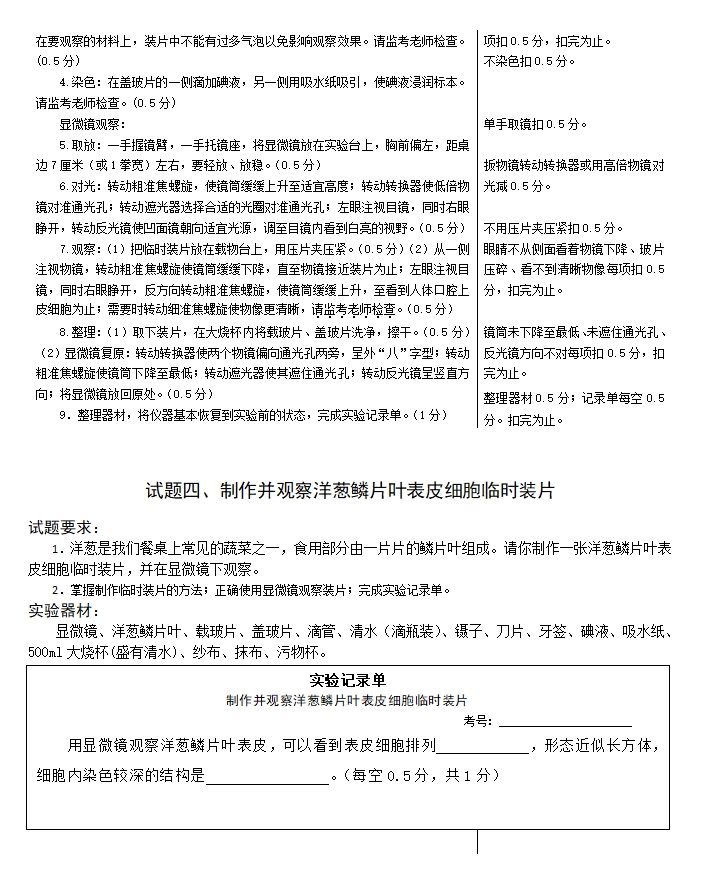 2024年初中學(xué)業(yè)水平生物學(xué)實(shí)驗(yàn)操作技能考試?yán)确辉囶}及評(píng)分細(xì)則.png