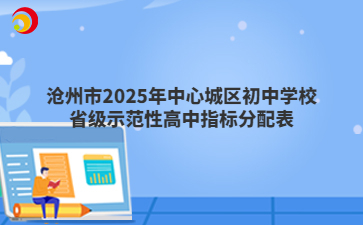 滄州市2025年中心城區(qū)初中學(xué)校省級示范性高中指標(biāo)分配表