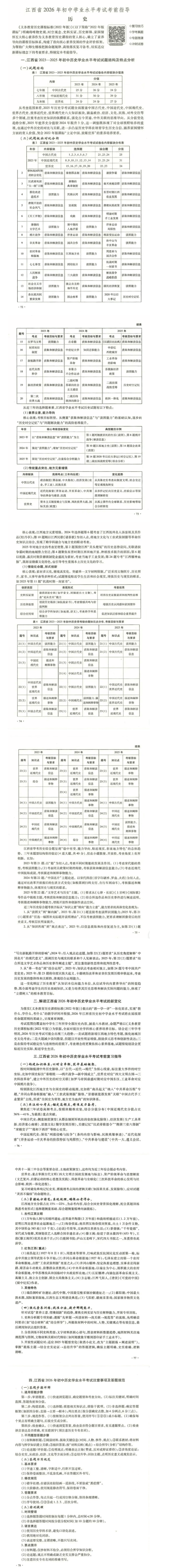2026江西中考?xì)v史科目考前指導(dǎo)